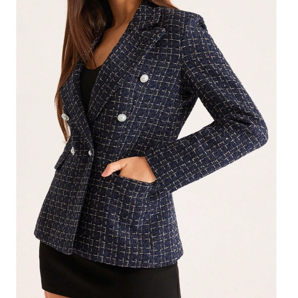 Classic Plaid Tweed Button Blazer jacket - Picture 5 of 11